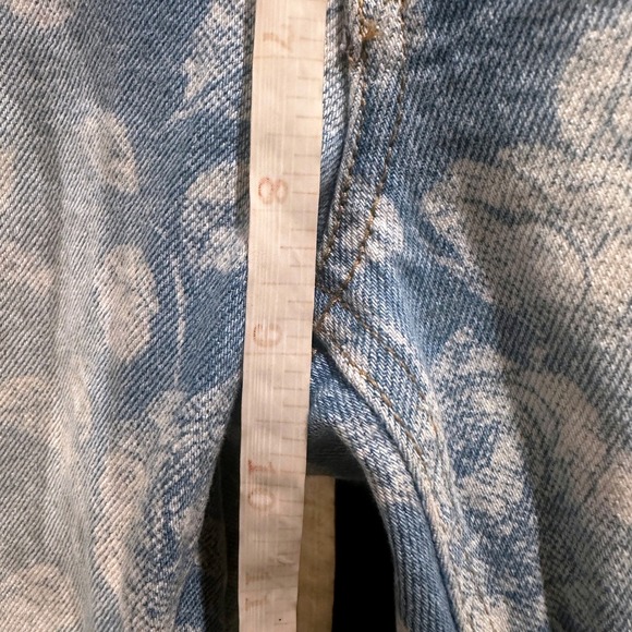 Vintage Floral Bleached Printed Flared Jeans Distressed Boho Festival 26 - Picture 7 of 8